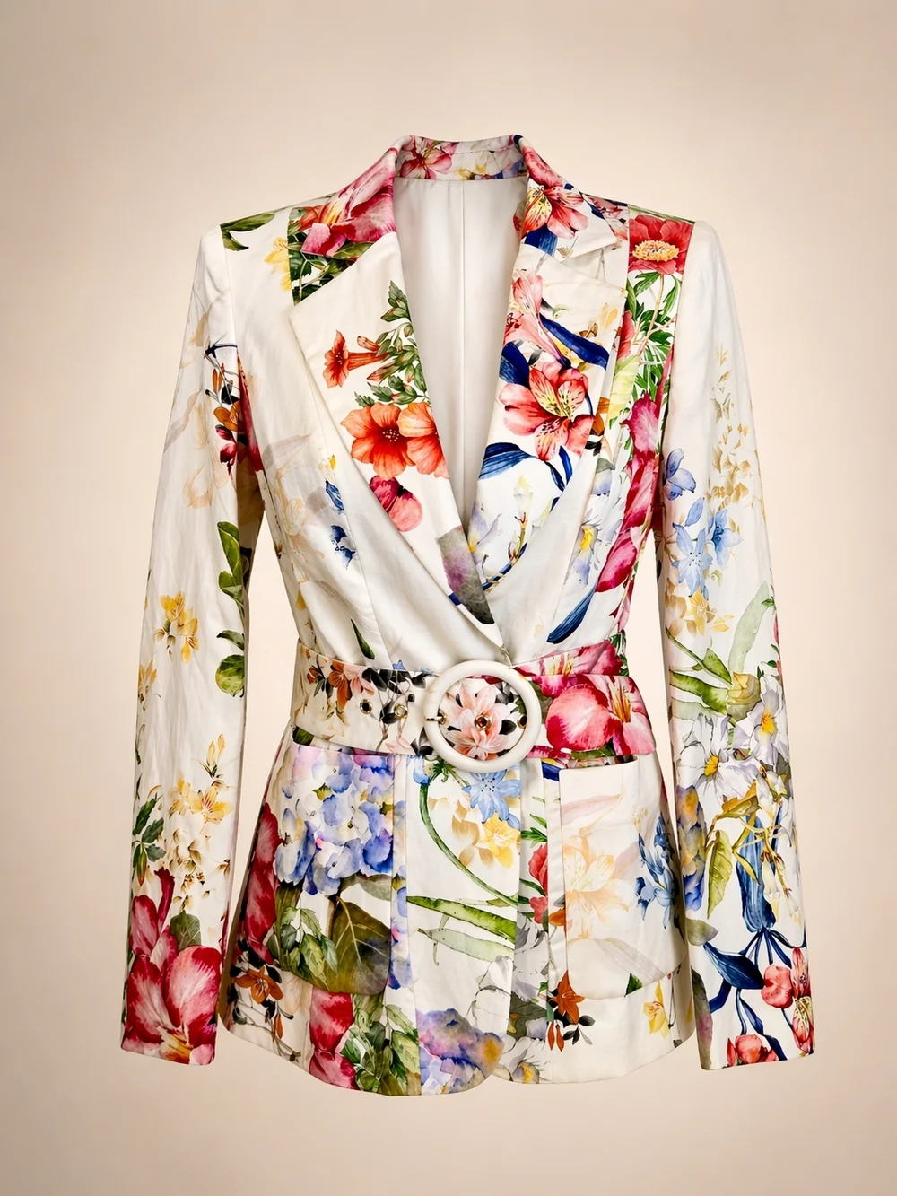 Marciano by Guess Floral Blazer Belted White Multicolor Garden Jacket Women Sz 4 - Picture 3 of 10